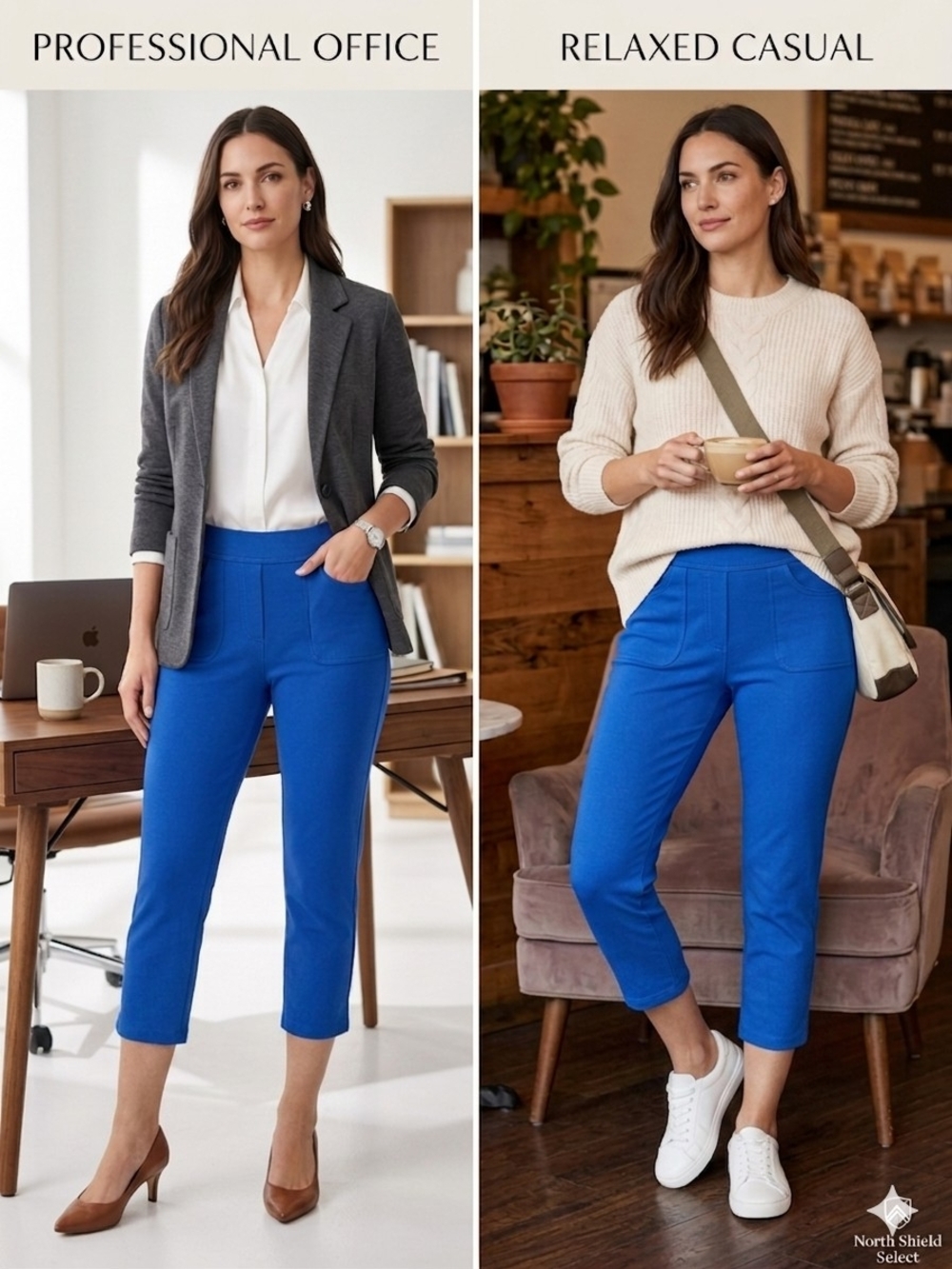 Women's Royal Blue Cropped Ponte Pants